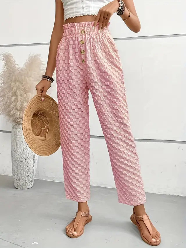 Women's Slim fit Buttoned Straight Loose Trousers Pink - Shop at LoveMi