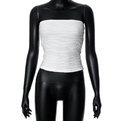 Sleeveless Pure Color Tube top Slim Fit Midriff baring Top White - Shop at LoveMi