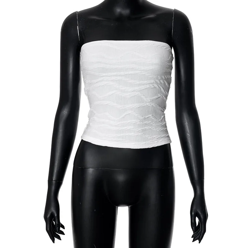 Sleeveless Pure Colour Tube-top Slim Fit Midriff-baring Top - White