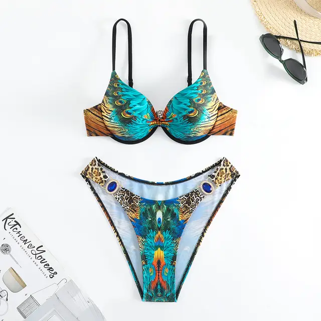 Printed Underwire Bikini Swimsuit Printing - Shop at LoveMi