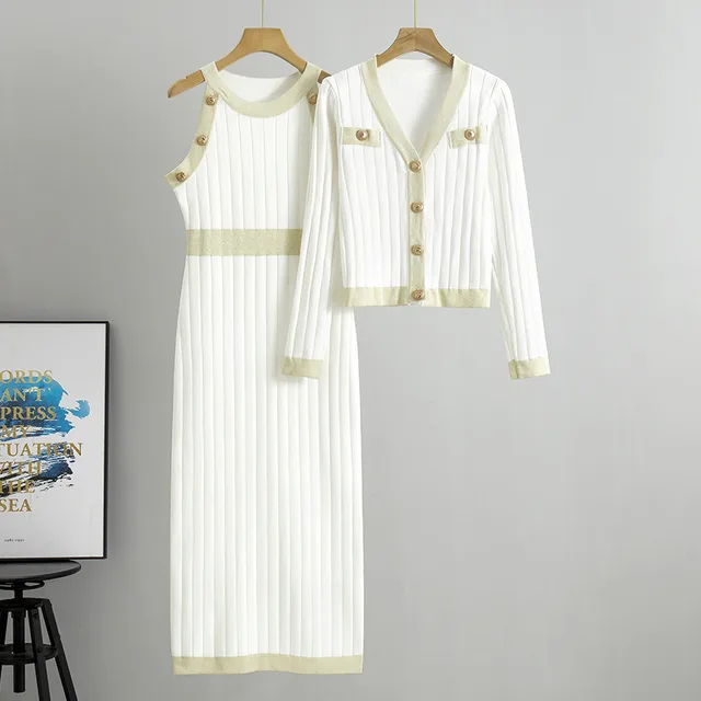 French Style Temperament Socialite High Waist Fashion Two piece Set White - Shop at LoveMi