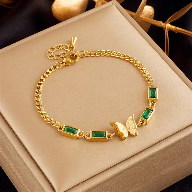 Gold plated Butterfly Pearl Flower Rhinestone embedded Accessories Bracelet B758 - Shop at LoveMi