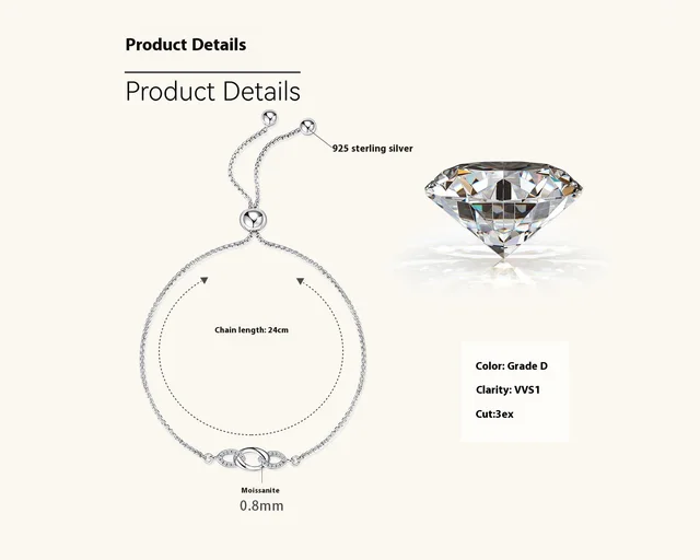 Adjustable Moissanite Bracelet Fashion Design White - Shop at LoveMi