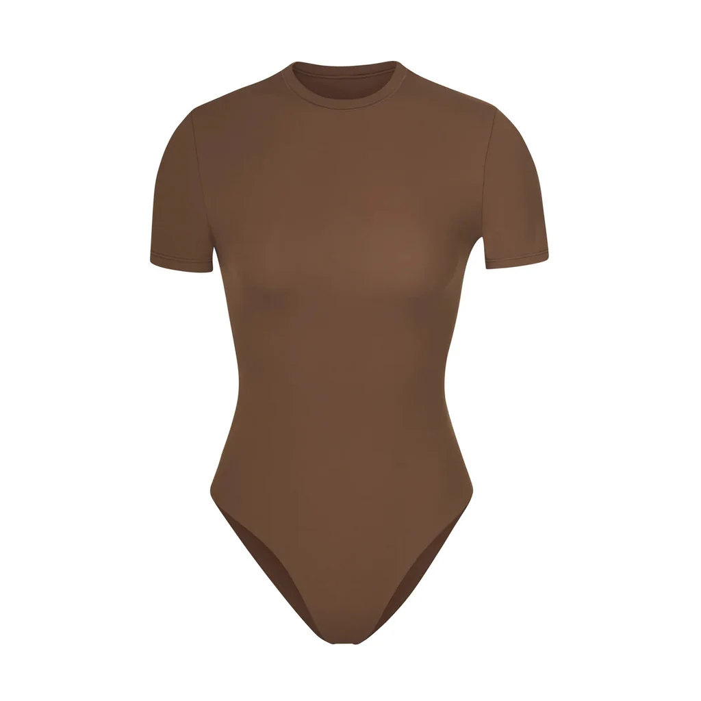 Skims Siamese Body Shaping Short Sleeve Round-neck T-shirt - Brown