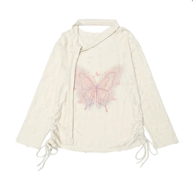 American Retro Knitted Top With Tie Apricot - Shop at LoveMi