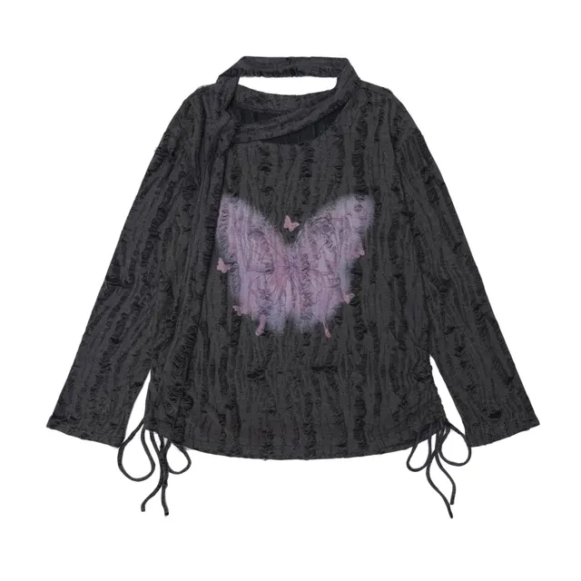 American Retro Knitted Top With Tie Gray Black - Shop at LoveMi