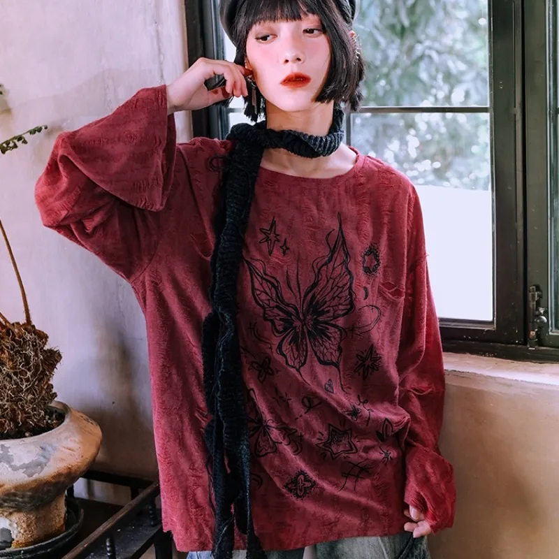 Print Ripped Top - Red