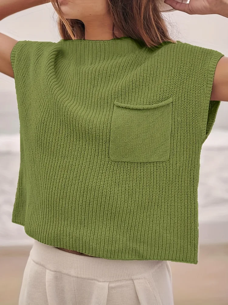 Versatile Fashion Crew Neck Pullover Sweater Sleeveless Loose - Matcha