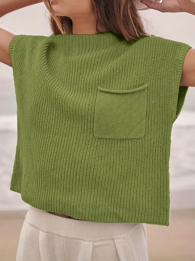 Versatile Fashion Crew Neck Pullover Sweater Sleeveless Loose Matcha - Shop at LoveMi