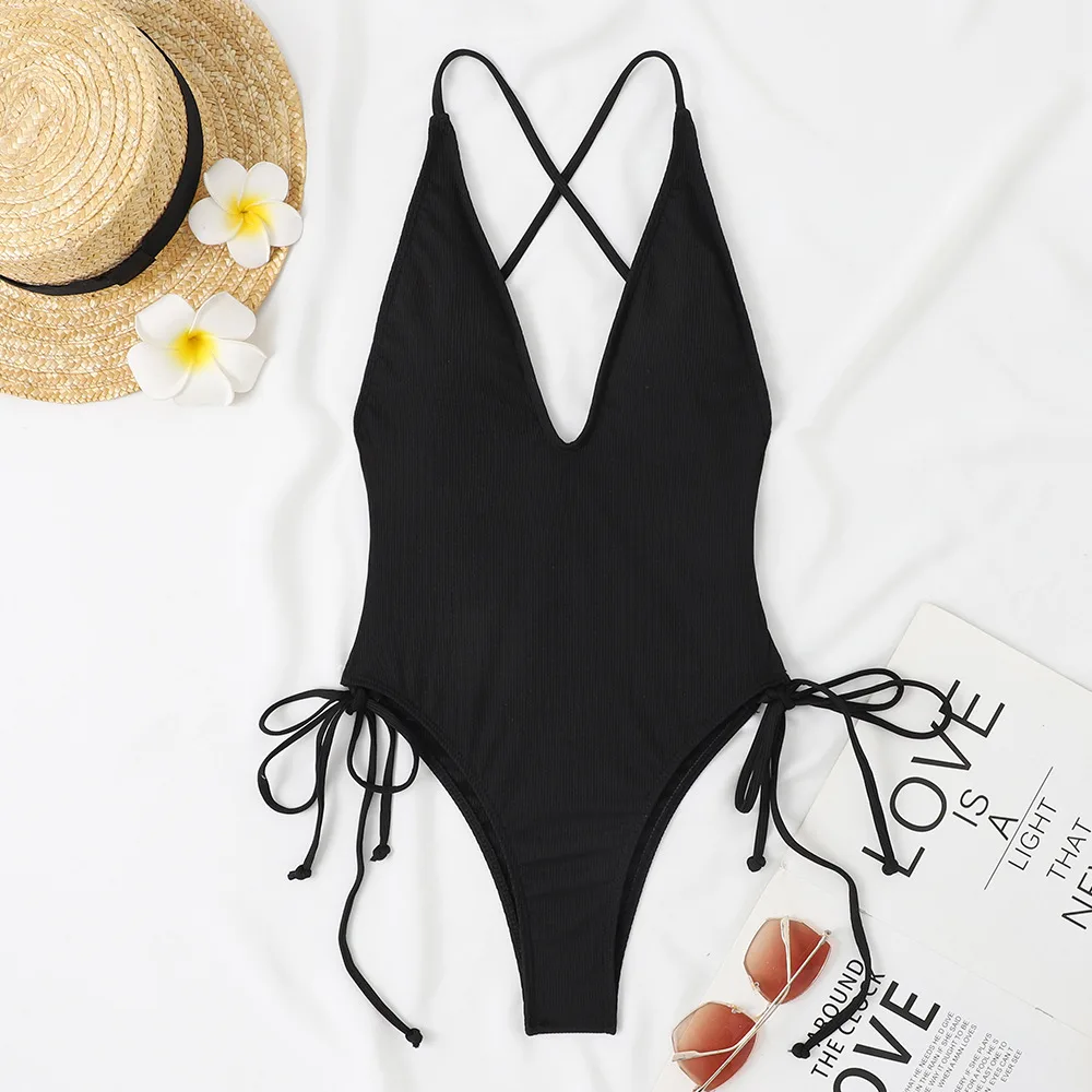 Sexy Lace up Deep Micro One piece Bikini Black - Shop at LoveMi