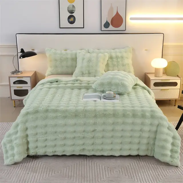 Rabbit Plush Blanket Sofa Cover Leisure Blanket Grass Green - Shop at LoveMi