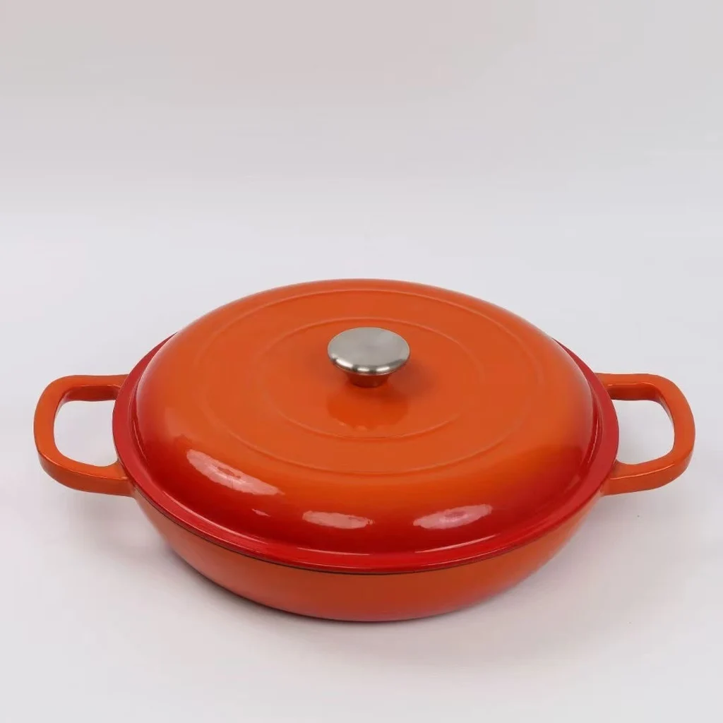 Household Multi-functional Cast Iron Enamel Seafood Pot 30cm Enamel Stew Pot - Orange Red