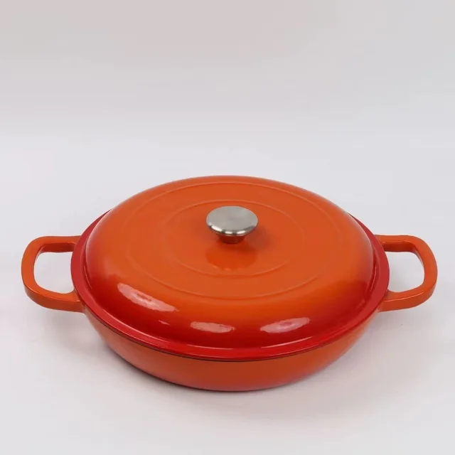 Household Multi functional Cast Iron Enamel Seafood Pot 30cm Enamel Stew Pot Orange Red - Shop at LoveMi