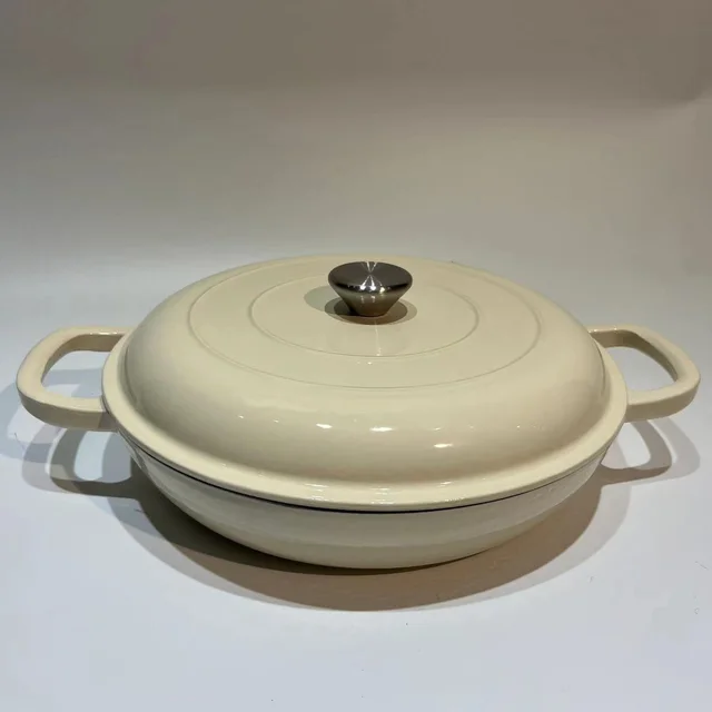 Household Multi functional Cast Iron Enamel Seafood Pot 30cm Enamel Stew Pot White - Shop at LoveMi