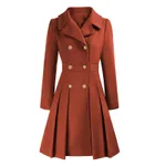 Women's Windbreaker Lapel Double Breasted Pocket A- Line Pea Coat - Orange - View 1