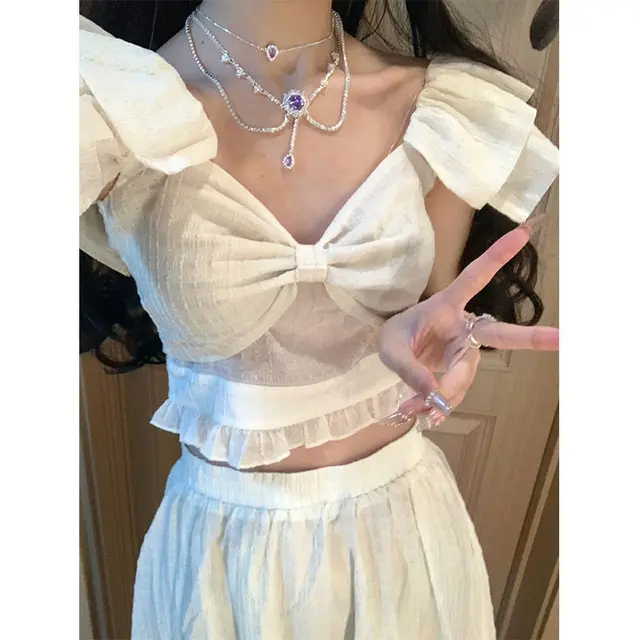 Korean Style High Waist Slit Skirt Two piece Set Top - Shop at LoveMi