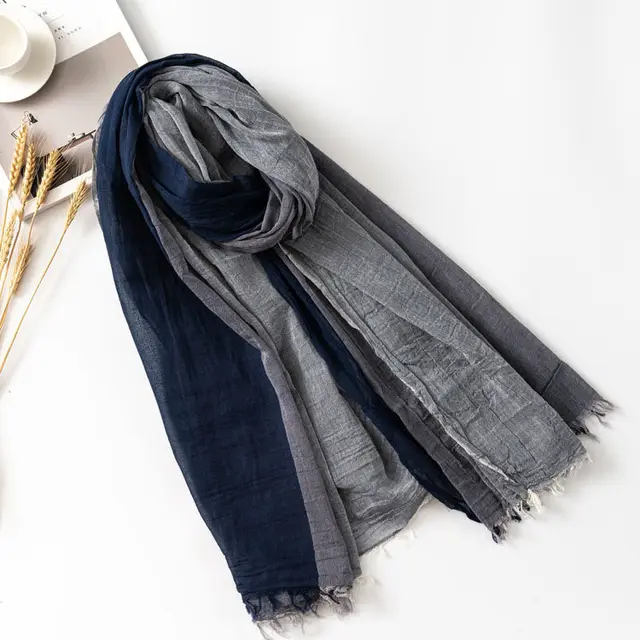 Autumn And Winter Leisure Style Simple Pure Cotton Scarf Navy Blue - Shop at LoveMi