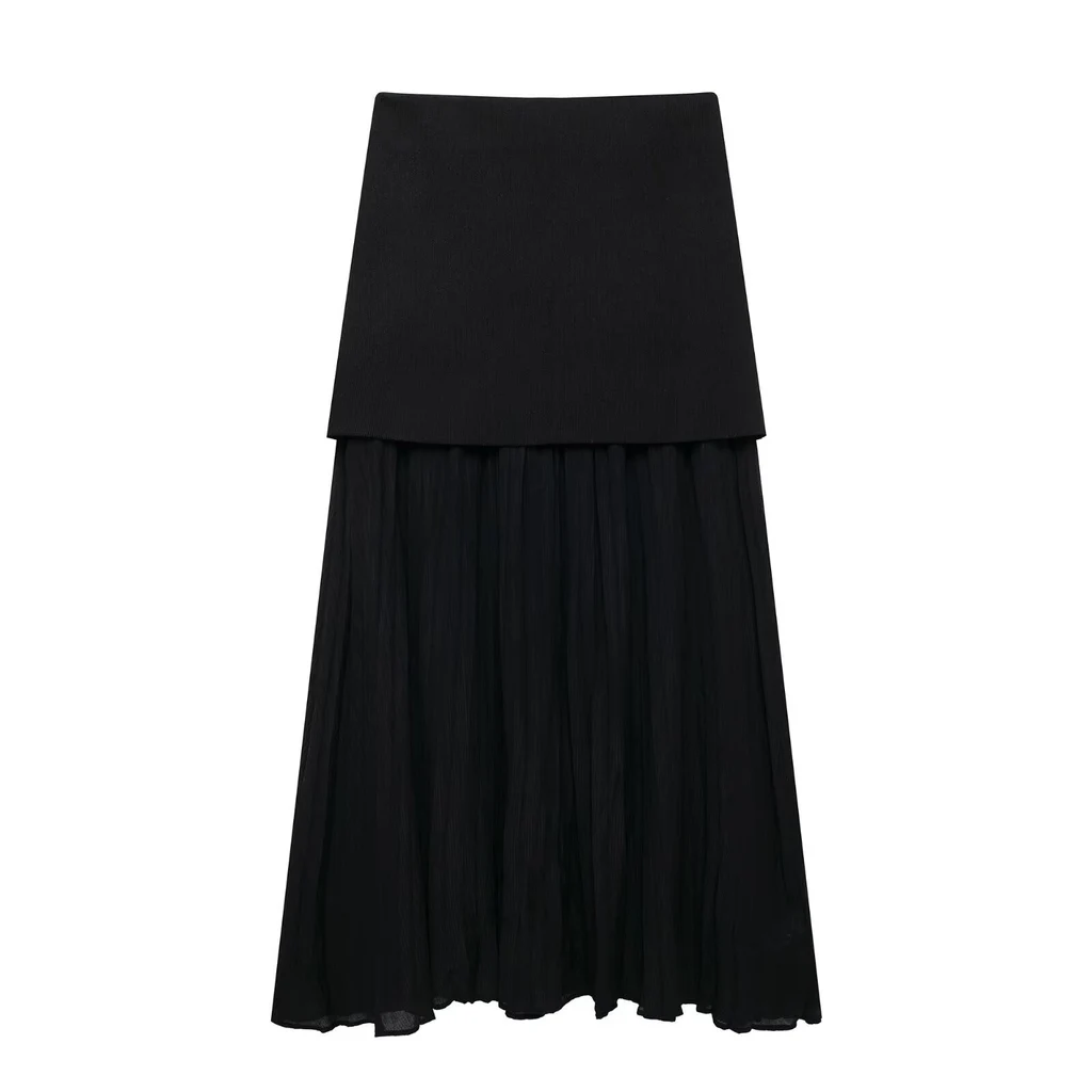 European And American Style Button Knitted Vest Skirt - Black Skirt