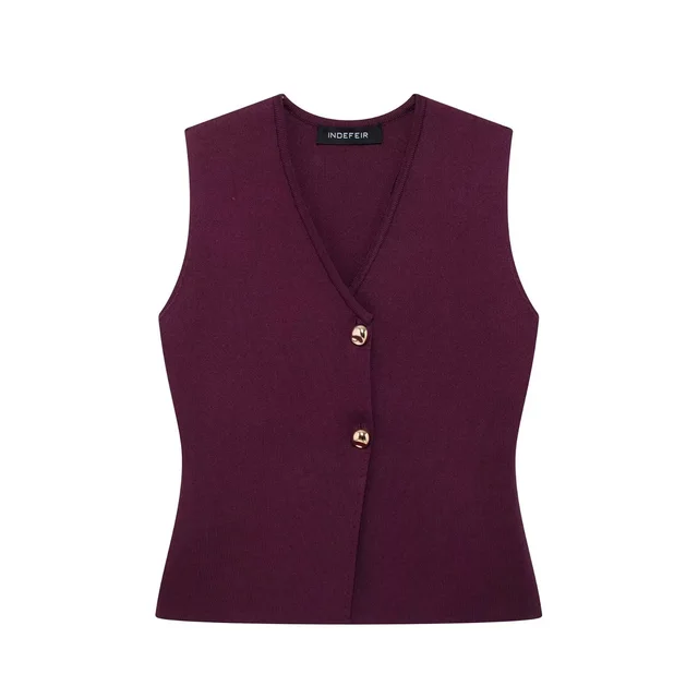 European And American Style Button Knitted Vest Skirt Purplish Red Top - Shop at LoveMi