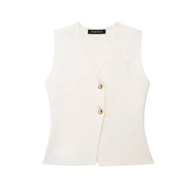 European And American Style Button Knitted Vest Skirt White Top - Shop at LoveMi