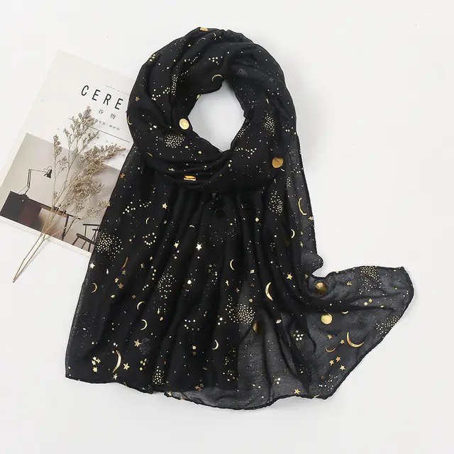 Polyester Accessories Star Moon Wear TR Cotton Starry Sky Bronzing Women's Scarf 1 Black - Shop at LoveMi