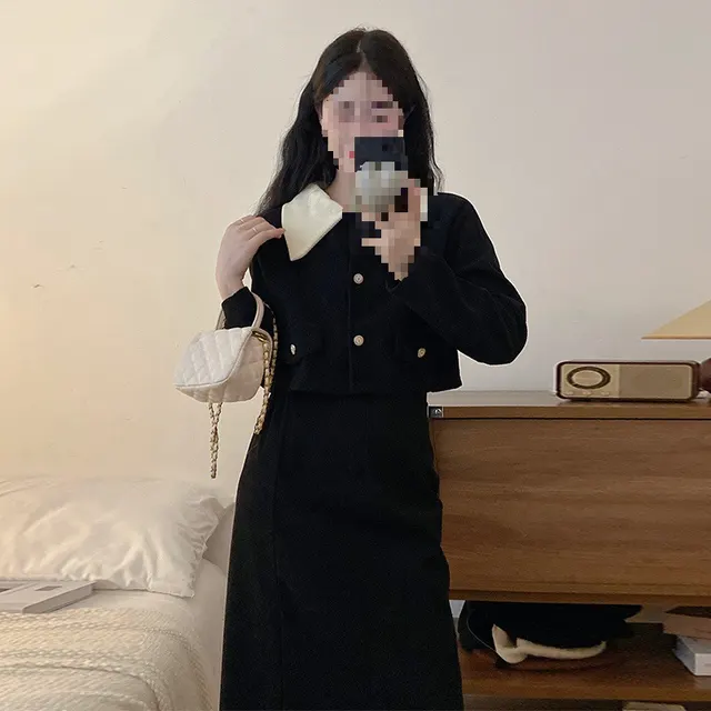 Corduroy Two piece Set Autumn And Winter Plus Size Black - Shop at LoveMi
