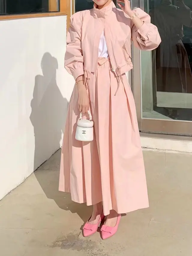 Women's Fashionable All match Solid Color Short Coat Skirt Suit Pink - Shop at LoveMi