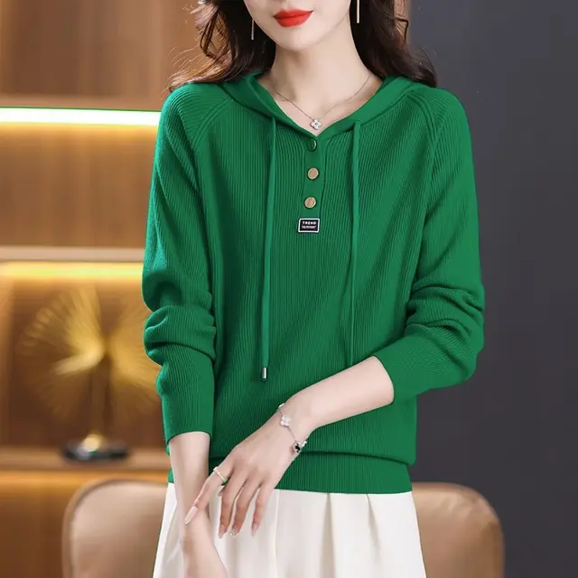 Women's Autumn And Winter Outerwear Knitted Hoodie Green - Shop at LoveMi