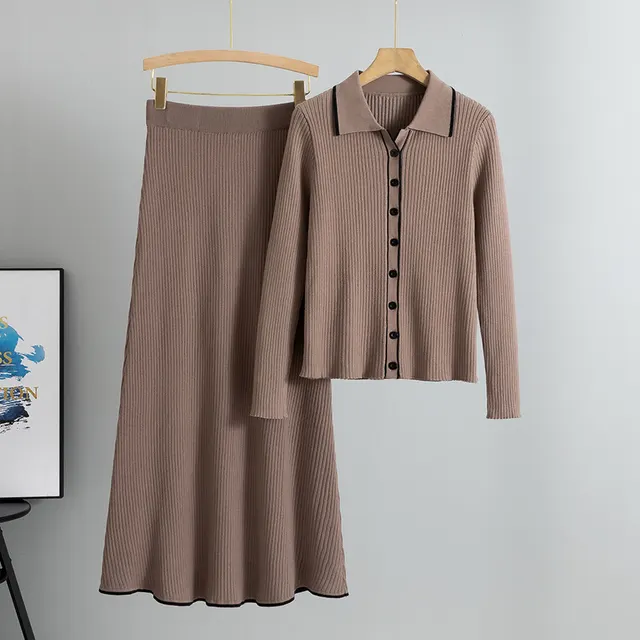 Fashion Slim Fit Women's Sweater Cardigan Skirt Two piece Set Camel - Shop at LoveMi