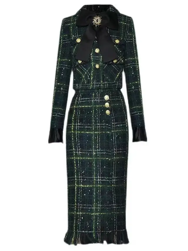Autumn And Winter New Single breasted Two piece Suit Green - Shop at LoveMi