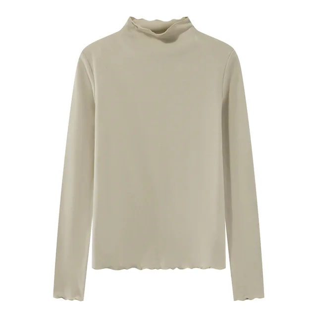 Pure Color Casual Versatile Long Sleeve Milk Tea Edge Of Wood Ear - Shop at LoveMi