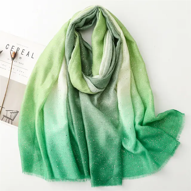 Cotton And Linen Hand Scarf Gilding Back shaped Mud Point Gradient Scarf Green - Shop at LoveMi