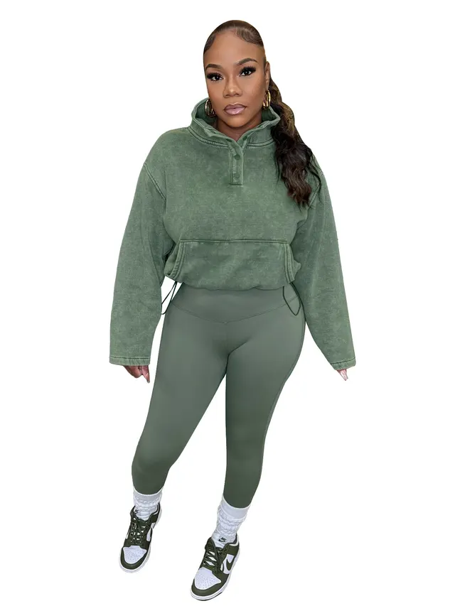 European And American Washed Top Yoga Pants Sports Casual Two piece Suit Green - Shop at LoveMi