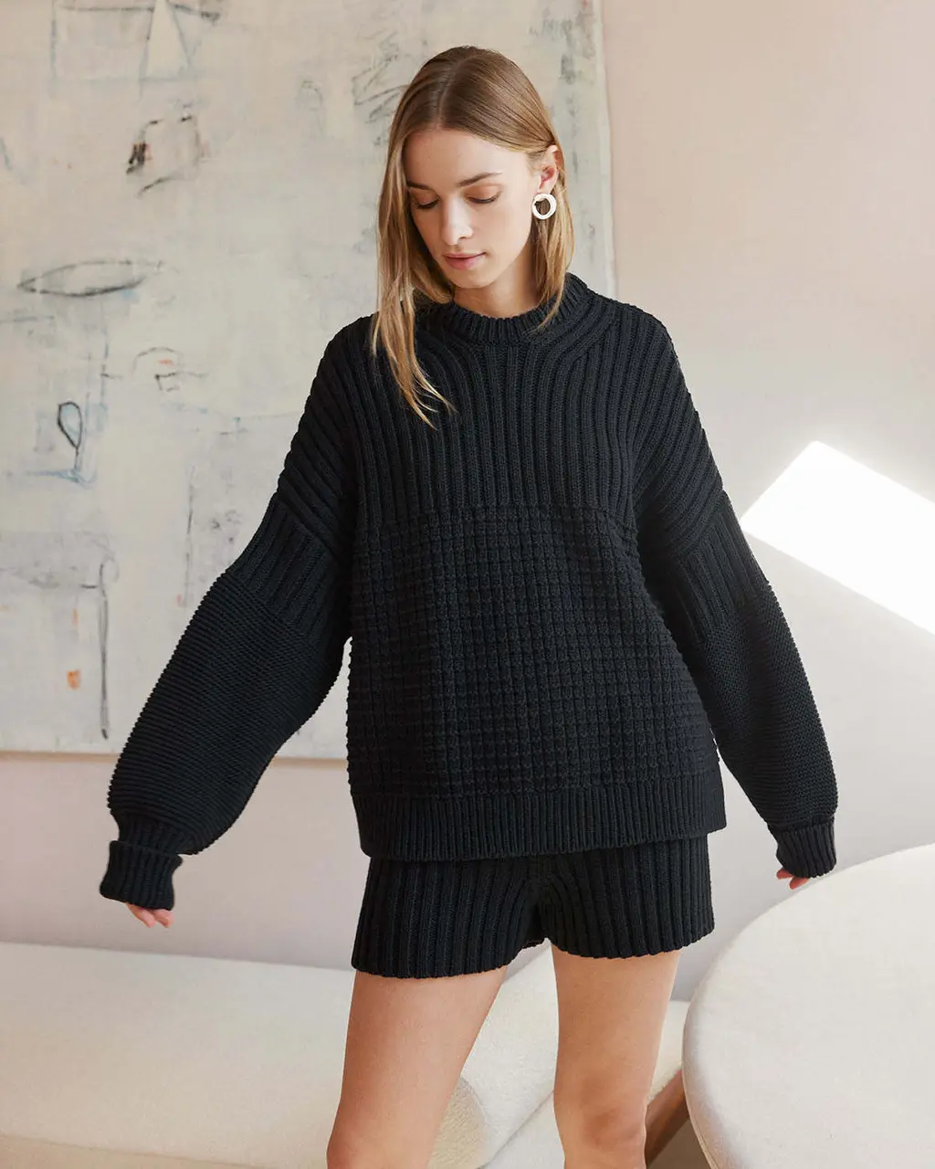 Fashion Autumn And Winter New Round Neck Loose Casual Two-piece Suit - Black