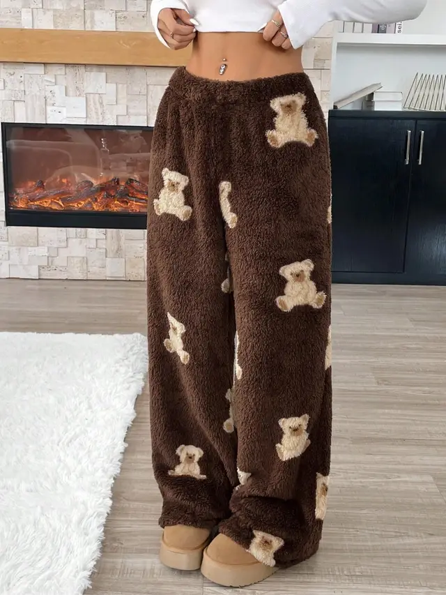 New Casual Pants Leopard Print Wide Leg Pants Brown Bear - Shop at LoveMi