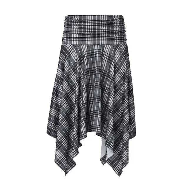 College Style Plaid Contrast Color Irregular Skirt Gray - Shop at LoveMi