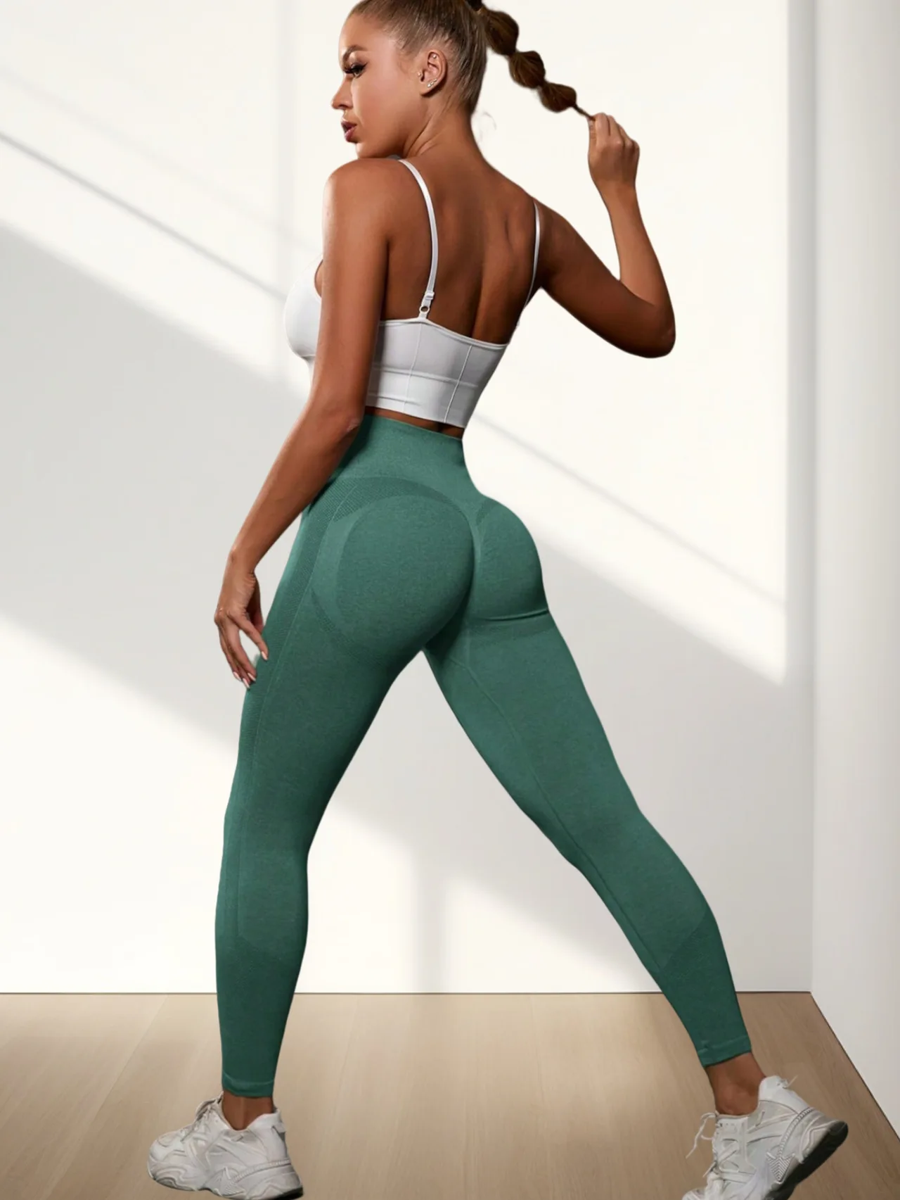 Female Hip Raise High Waist Skinny Yoga Clothes - Upgrade Hemp Green
