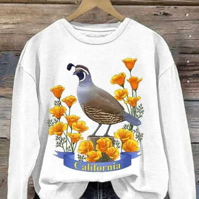 Sparrow Floral Casual Round Neck Women's Sweater White - Shop at LoveMi