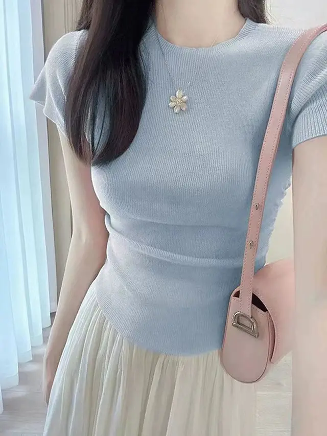 Short Sleeve Top And Skirt Two piece Suit Blue Top - Shop at LoveMi