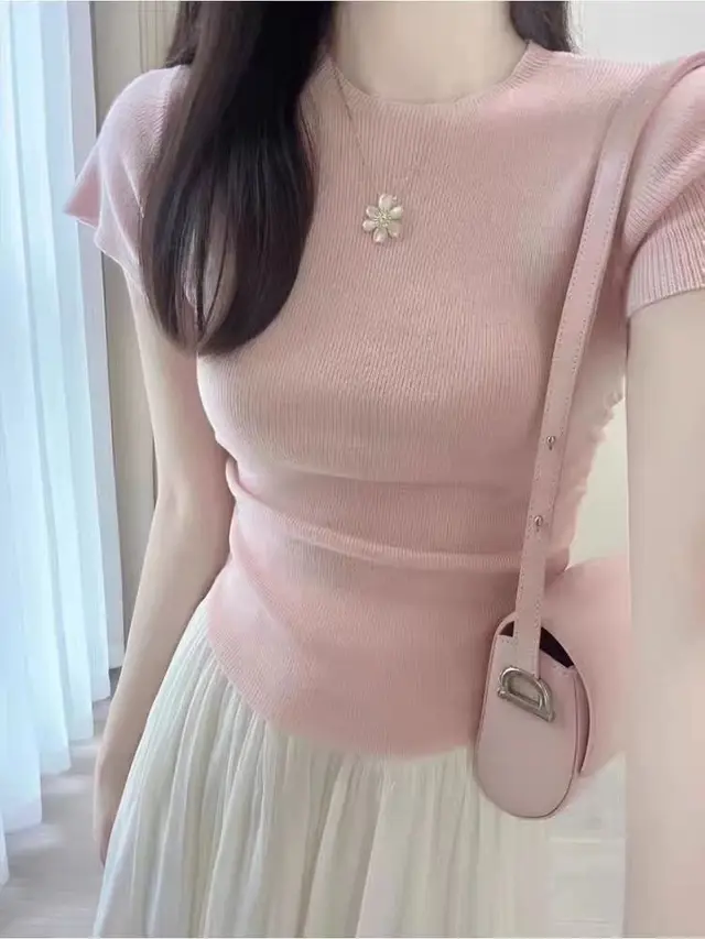 Short Sleeve Top And Skirt Two piece Suit Pink Top - Shop at LoveMi
