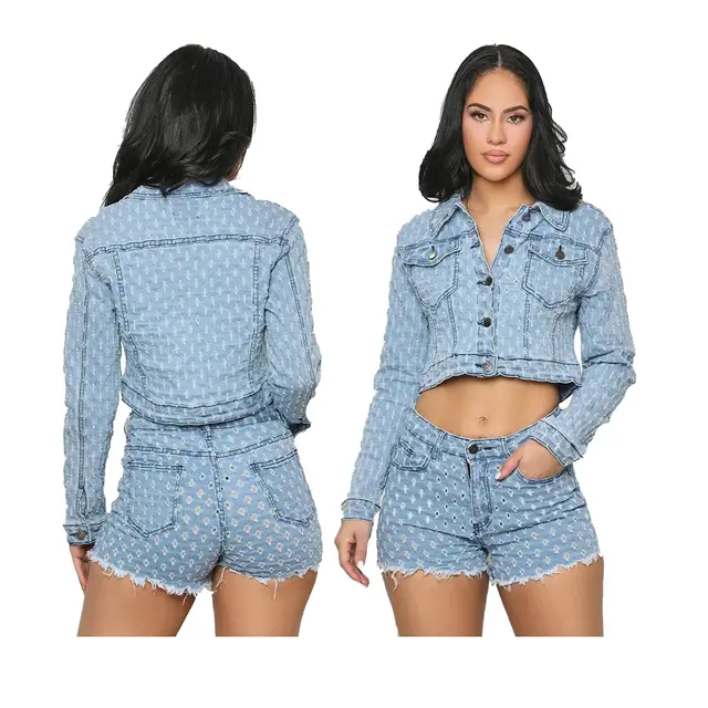 New Women's Clothing Leisure Ripped Denim Shorts Suit Light Blue - Shop at LoveMi