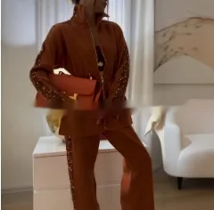 Fall Fashion Drawstring Waist controlled Top Two piece Set Dark Brown - Shop at LoveMi