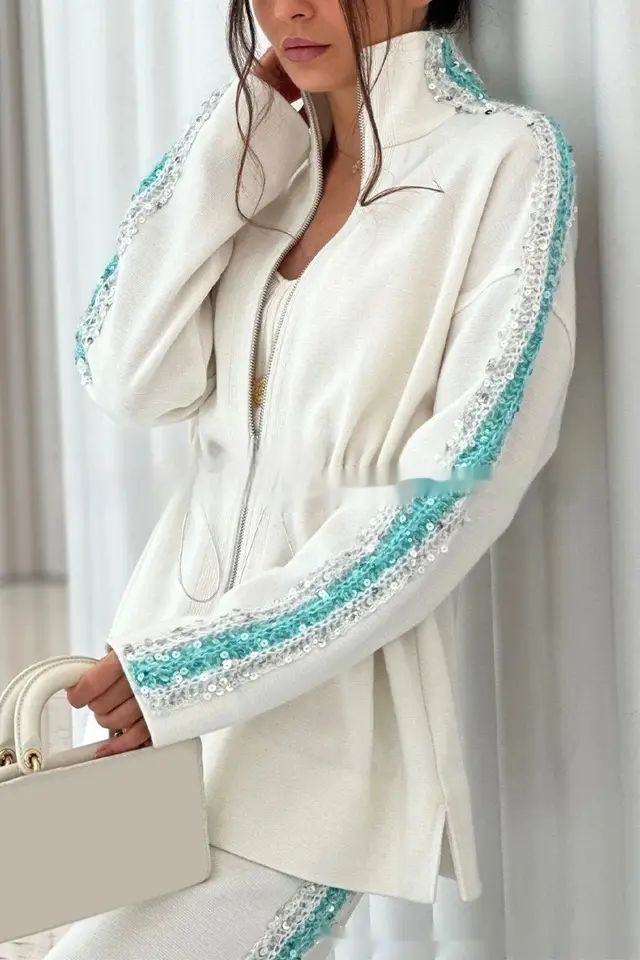 Fall Fashion Drawstring Waist controlled Top Two piece Set White - Shop at LoveMi