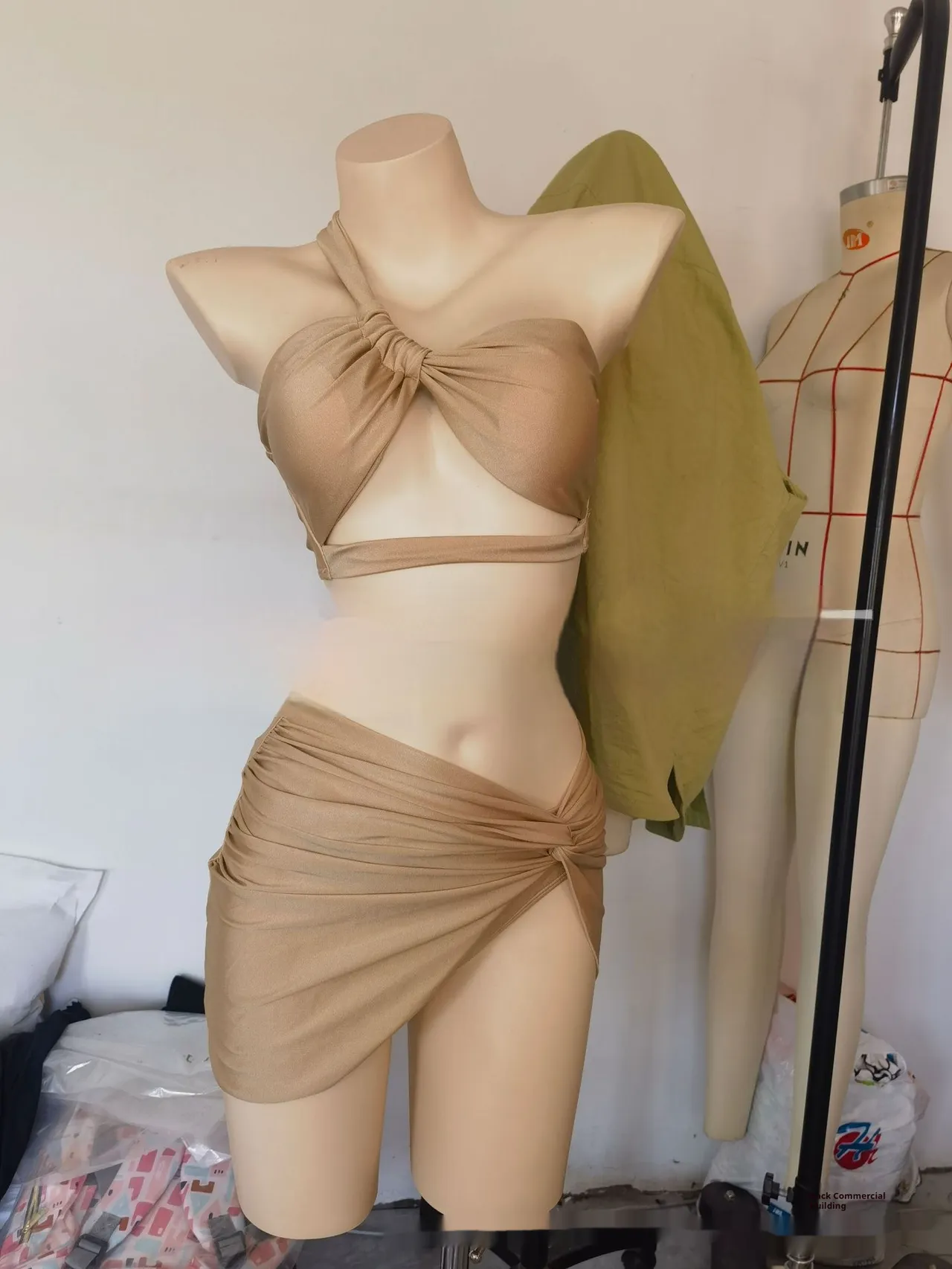 New 3-piece Lace-up Split Swimsuit - Rose Gold