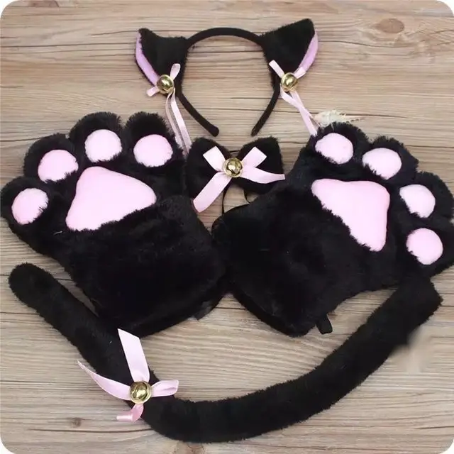 Selling Cute Suit Cat's Paw Gloves 5 piece Set Maid Nekopara Cat's Paw Bow Tie Black Hair Hoop 5 Pieces - Shop at LoveMi