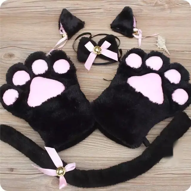 Selling Cute Suit Cat's Paw Gloves 5 piece Set Maid Nekopara Cat's Paw Bow Tie Black Hairpin 5 Pieces - Shop at LoveMi