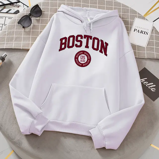 New Female Print Casual Hooded Sweater White - Shop at LoveMi