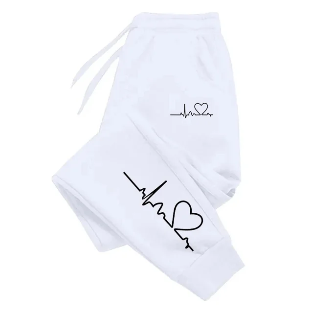 Casual Heart Shape Printed Sports Trousers White - Shop at LoveMi