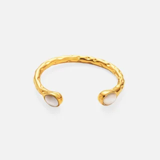 Genuine Gold Plated Titanium Steel Exquisite Zircon Opening Bracelet - White