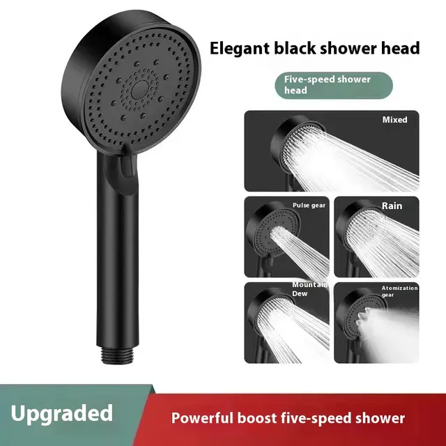 Pressure Shower Nozzle Handheld 5 speed Shower Head Black - Shop at LoveMi